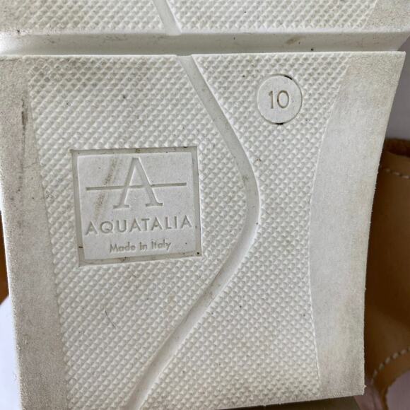 Aquatalia Sydni Nude Leather Dual Buckle Wedge Sandals Size 10 - Picture 10 of 11